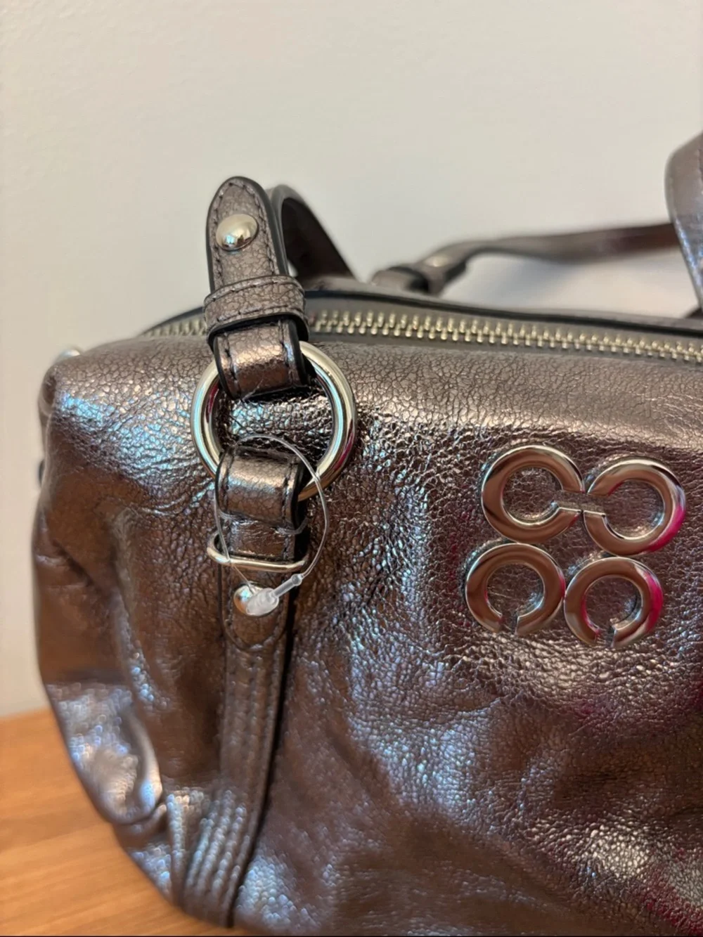COACH JULIA MINI SMALL METALLIC SATCHELL PURSE GUNMETAL GRAY SILVER AUTHENTIC - Picture 3 of 9